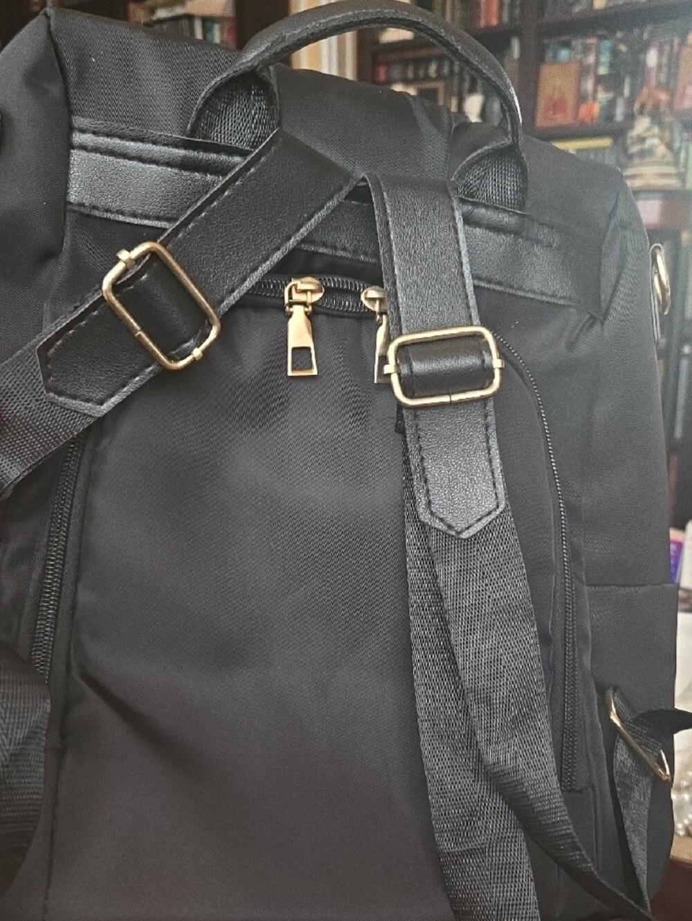 Black Nylon Backpack Bag with Gold Accents Safe And Stylish Travel - Picture 2 of 9